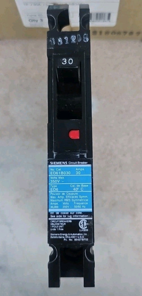 NEW Siemens ED61B030 Bolt-On Circuit Breaker 30 Amp, 1-Pole