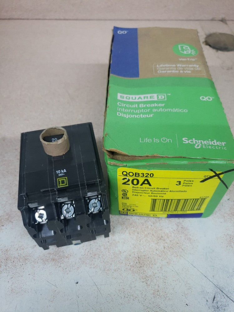 1) New! Square D QOB320 3 Pole 20A 240V Bolt On Circuit Breaker W#