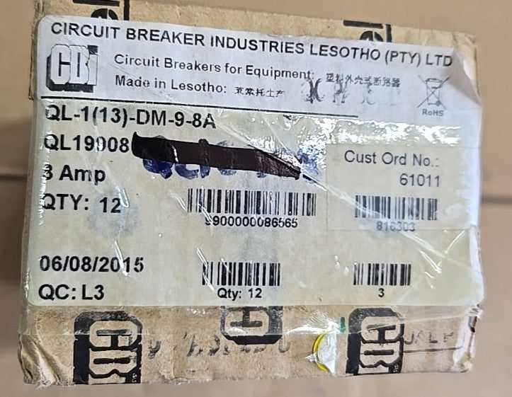 1) CBI Box of 12 QL19908 1 POLE 8 AMP Circuit Breaker