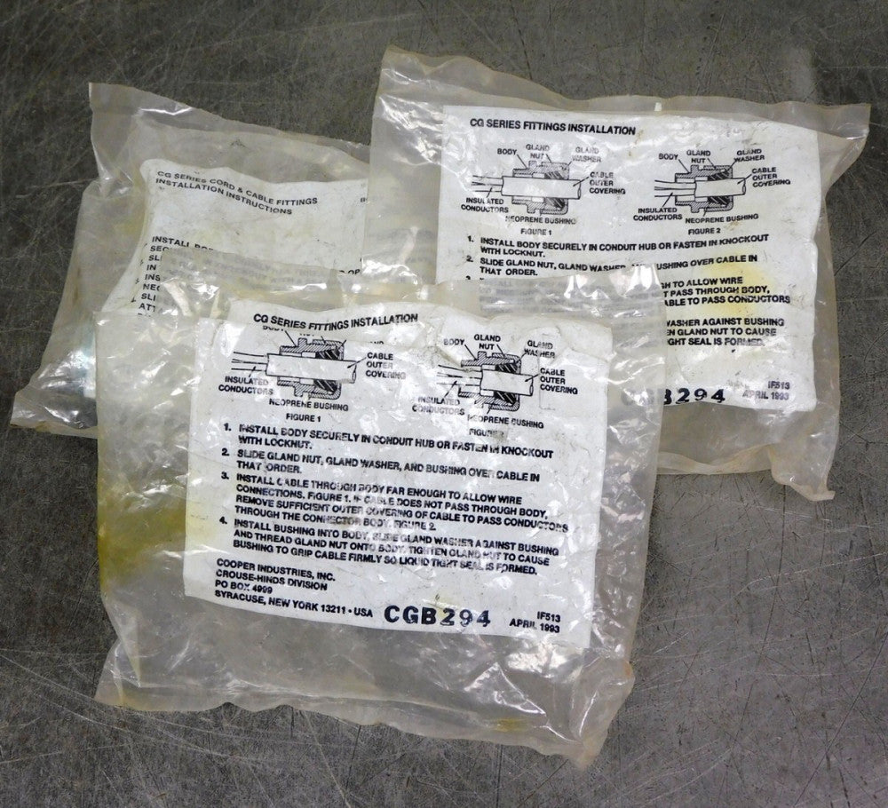 Eaton Crouse Hinds CGB294 Series CGB Cable Gland 3/4" NPT Lot of Three (3)