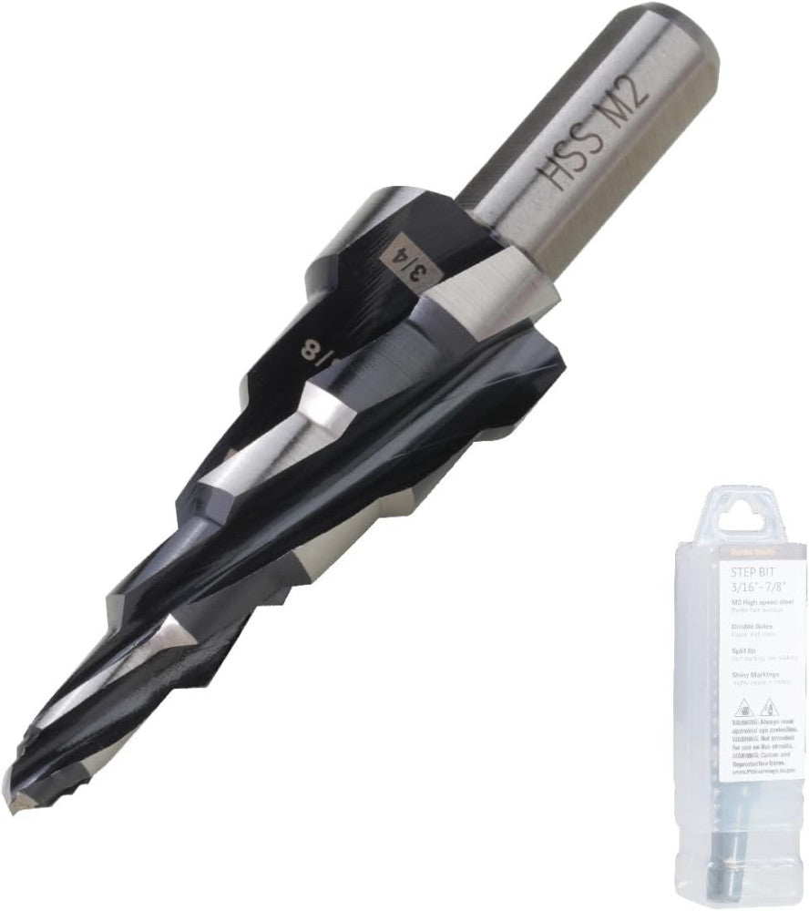 1/4 to 3/4 Inch Step Drill Bit, M2 High Speed Steel (4 Spiral Flutes) 