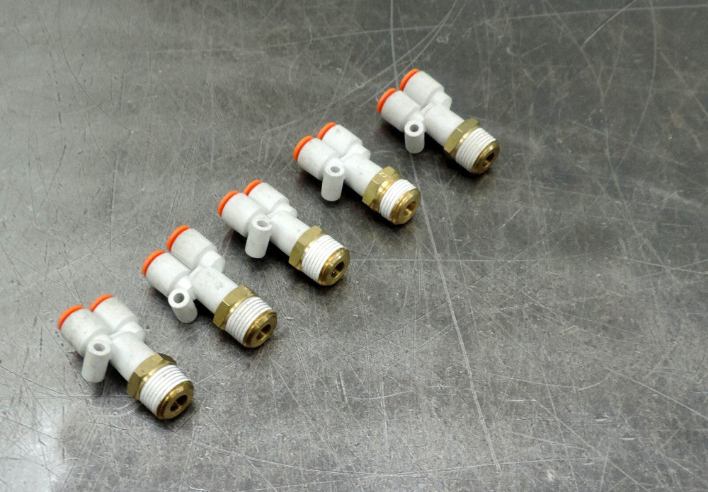 SMC 3/8" NPT X 1/4" Push to Connect Tube Wye Union Y Fitting Lot of 5