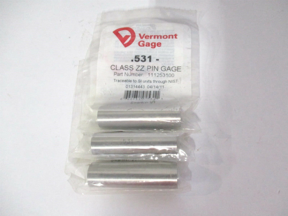Vermont Gage (111253100) 0.531" Diam Class ZZ Minus Plug & Pin Gage - Lot of 3