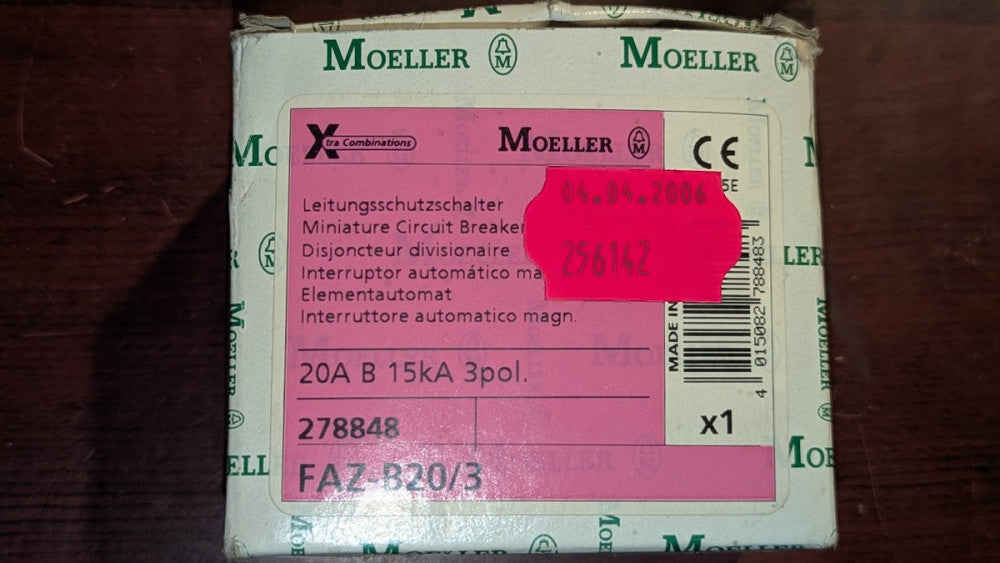 Eaton Moeller Miniature Circuit Breaker FAZ-B20/3 3 Pole 20A NIB
