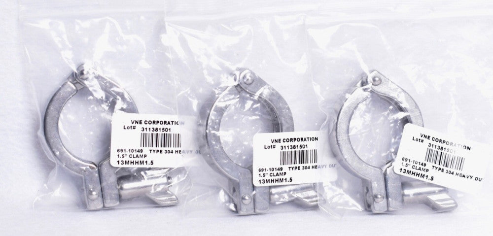 3 Count VNE 1.5” Clamp Fittings 304 Stainless Steel  13MHHM1.5