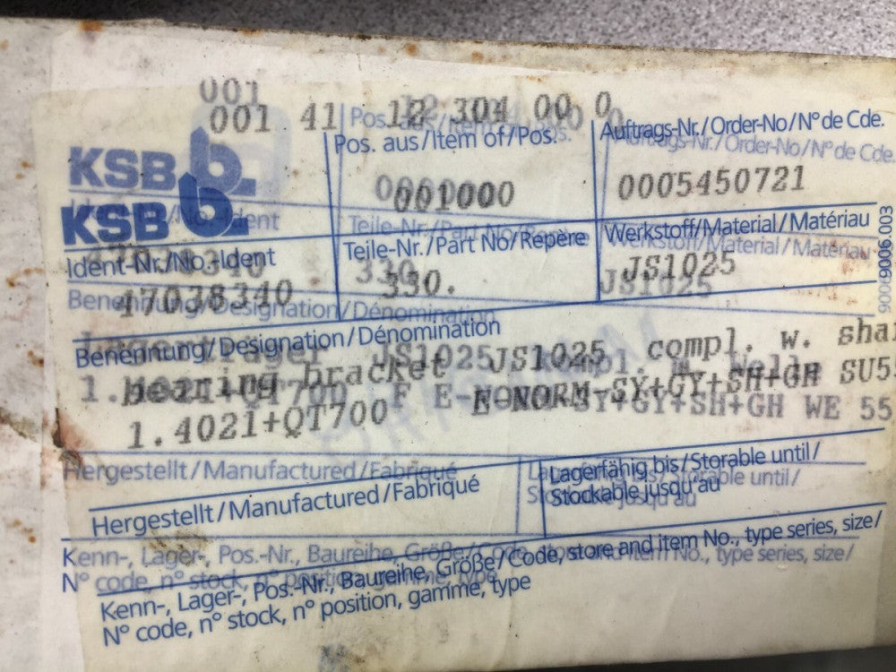 NEW NO BOX KSB BRACKET AND BEARING FOR SY-150-400 PUMP