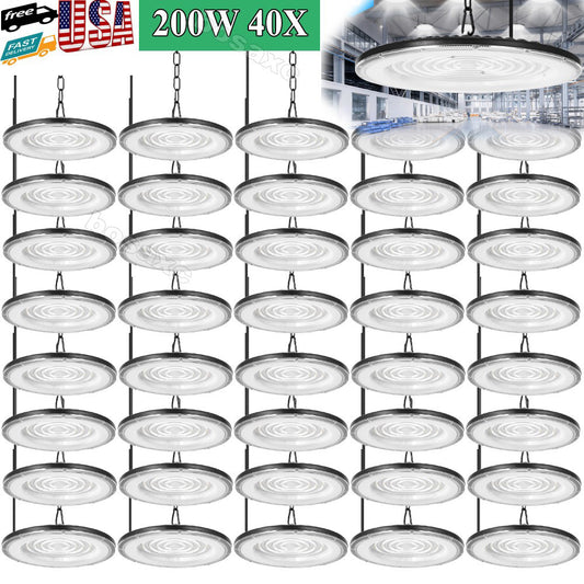 40 Pack 200W UFO Led High Bay Lights Commercial Warehouse Factory Light Fixture