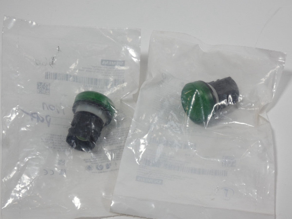*Lot of 2* Siemens 3SU1001-6AA40-0AA0 22mm Green Indicator Light - NEW Surplus!