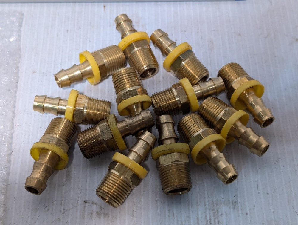 Lot of 13 MSC 48769210 Push-On Hose Male Connector: 3/8" NPTF, Brass, 3/8" Barb