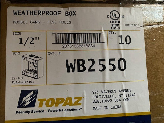 (10 PACK) Topaz Weatherproof Outlet Box Double Gang 5 Hole WB2550 Gray