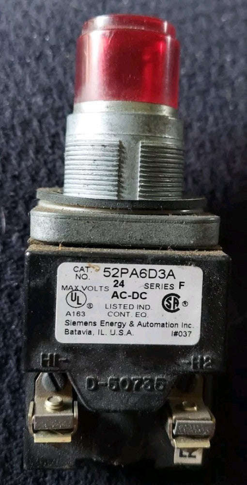 Siemens Push To Test Pilot Light 52PA6D3A  Series F 24v AC/DC -  RED