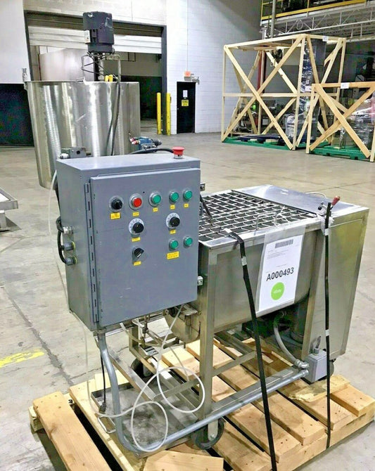 3.5cu.ft. Stainless Steel Twin Shaft Paddle Mixer w/ Overhead Agitated Feed Tank
