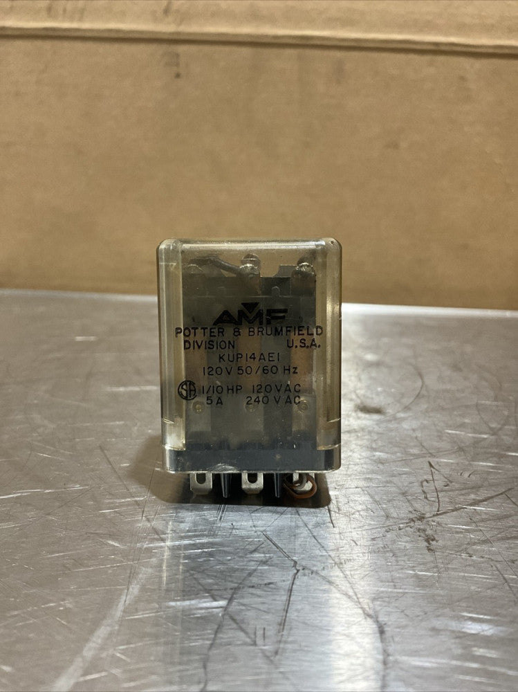 Potter & Brumfield KUP14AE1 Relay, 120V, 50/60Hz, 1/10 HP, 5A, 120-240VAC, NOS