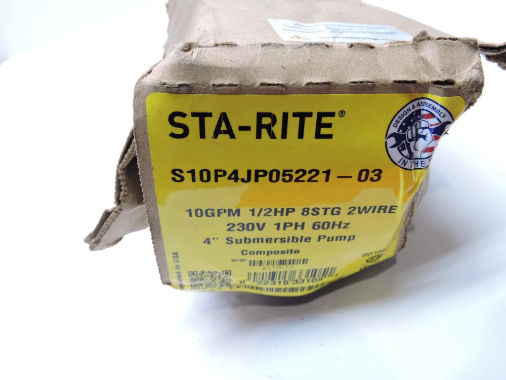 Sta-Rite S10P4JP05221-03, 4" Submersible Well Pump & Motor, JP Series, 1/2 HP
