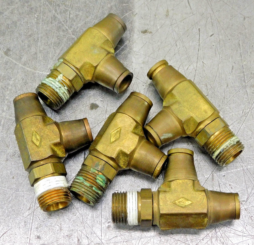 Brass Swivel Tee Fitting 3/8" Tube OD x 3/8" NPT Lot of Five (5)