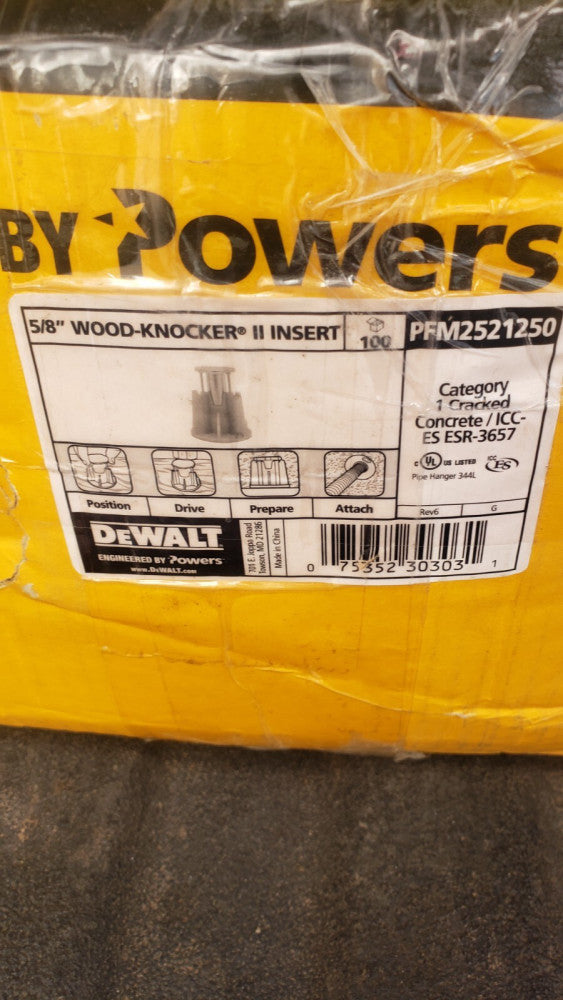 NEW Dewalt PFM2521250 5/8" Wood Knocker-II+ Cast-In-Place Concrete INS - 100 Pck