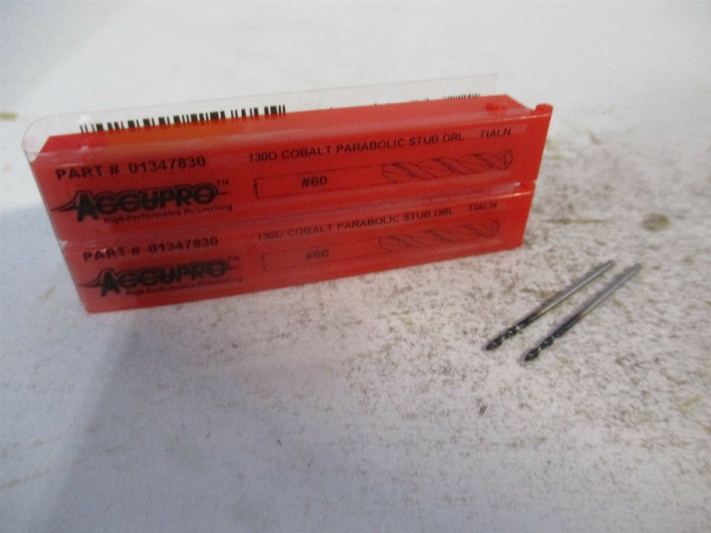 (1630102A-AC) #60 130° Parabolic Flute Cobalt Screw Machine Drill Bit - Qty 2