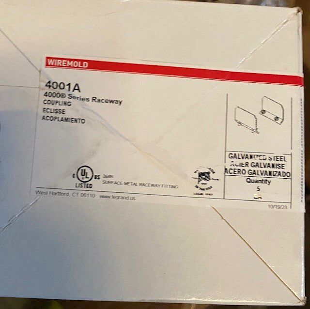 4001A Wiremold (BOX OF 5) 4000 Series Raceway Coupling (NEW)
