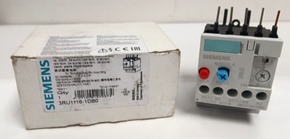 SIEMENS THERMAL OVERLOAD RELAY 3RU11161DB0 2.2-3.2 AMP 1NO+1NC SIZE S00 CLASS 10
