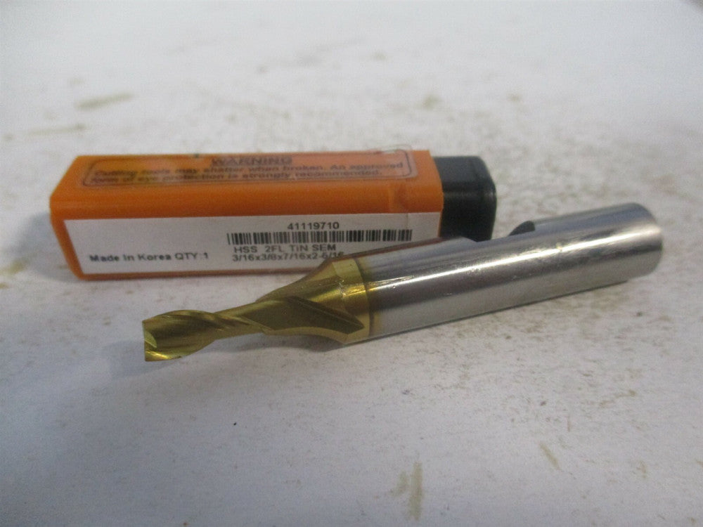 (E8030012) 3/16" x 7/16" x 3/8" x 2-5/16" OAL HSS 2 Flute Square End Mill 