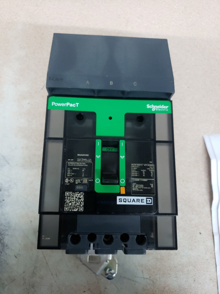 NEW SURPLUS SQUARE D POWERPACT 60 AMP I-LINE 240/480/600 VAC 3 POLE BGA36060