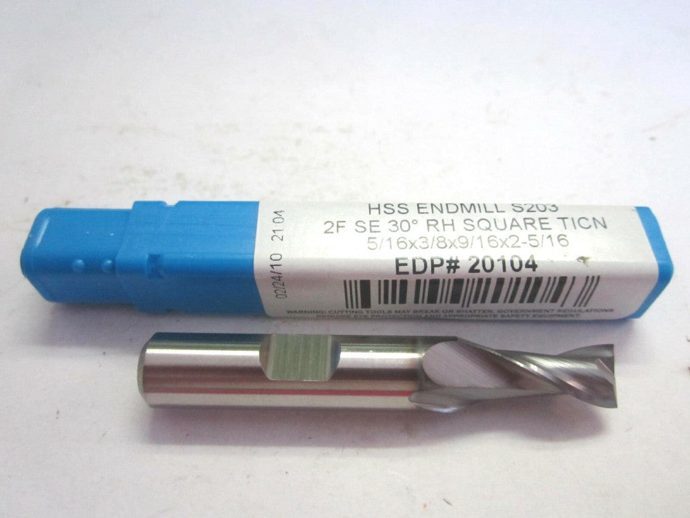 Niagara 20104 HSS TiCN 2 Flute Square End Mill 5/16 X 3/8" X 9/16" X 2-5/16" NEW