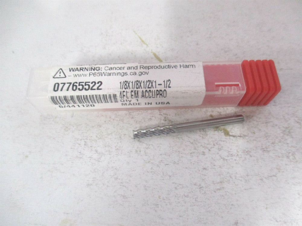 (12182376) 1/8" x 1/2" x 1/8" x 1-1/2" OAL 4 Flute Solid Carbide Square End Mill