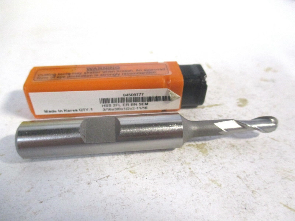 (GG111012) 3/16" x 1/2" x 3/8" x 2-11/16" OAL HSS 2 Flute Spiral Ball End Mill 