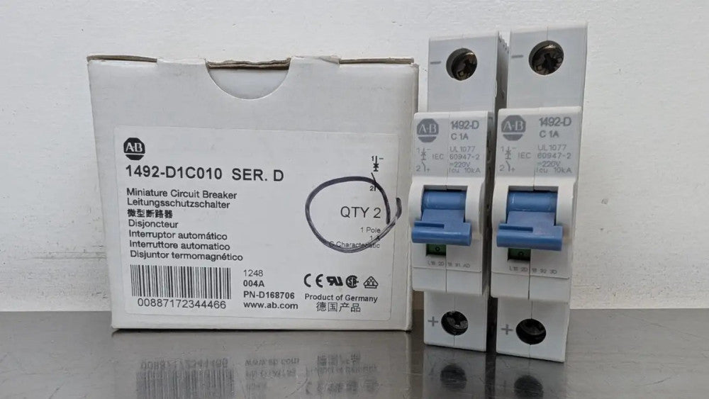 2 Pack Allen-Bradley 1492-D1C010 Miniature Circuit Breaker Ser D 250VDC 1A
