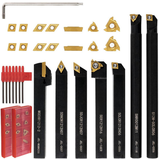 21 PCS Kit,Indexable Lathe Turning Tool,1/2" 12mm Shank,7Pcs Metal Lathe... 