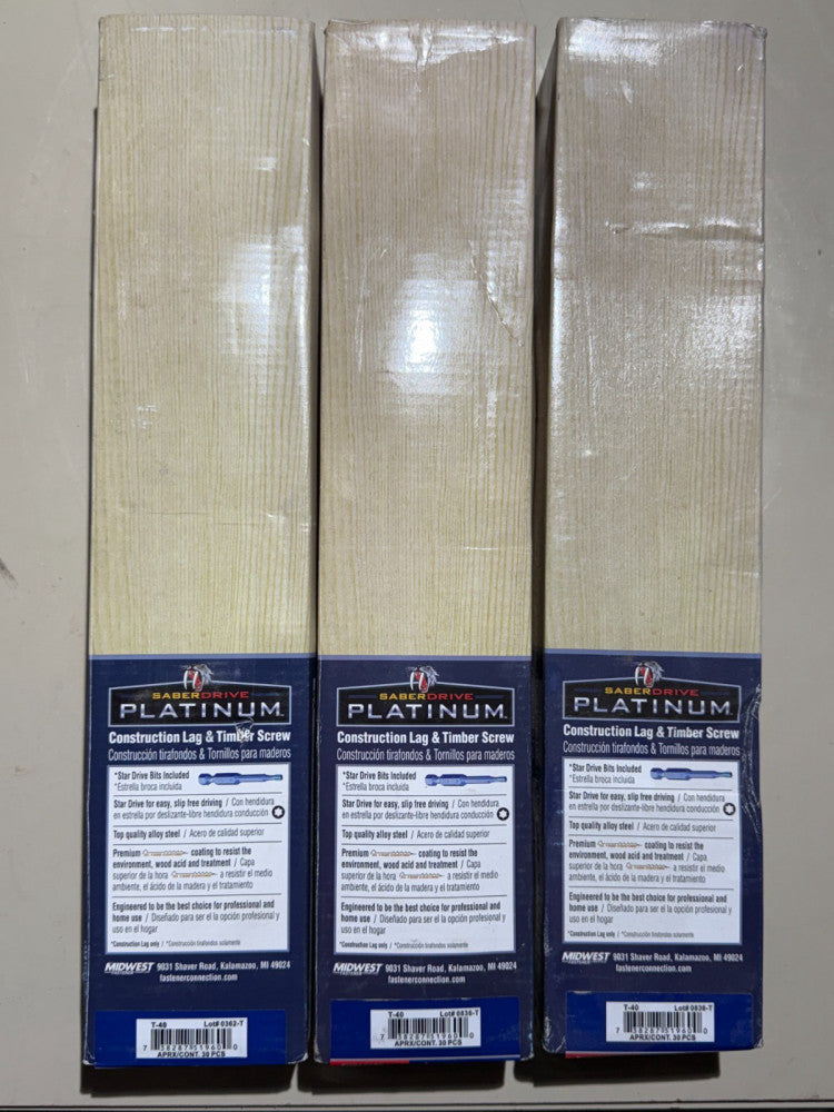 (Lot of 3) SaberDrive TAN Exterior Construction Lag Screws 51960 3/8 x 8  ~30/bx
