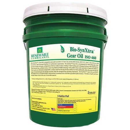 Renewable Lubricants 82464 5 Gal Gear Oil Pail Yellow