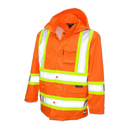 Tough Duck S37221 Rain Jacket, Polyester, Polyurethane, Class 3 Type R, Orange,