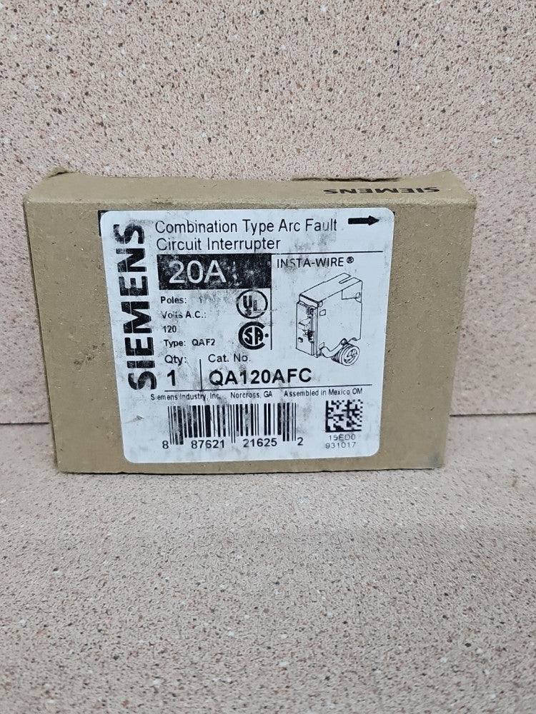 NOS Siemens QA120AFC 20-Amp Single Pole 120V Plug-On Combination AFCI Breaker