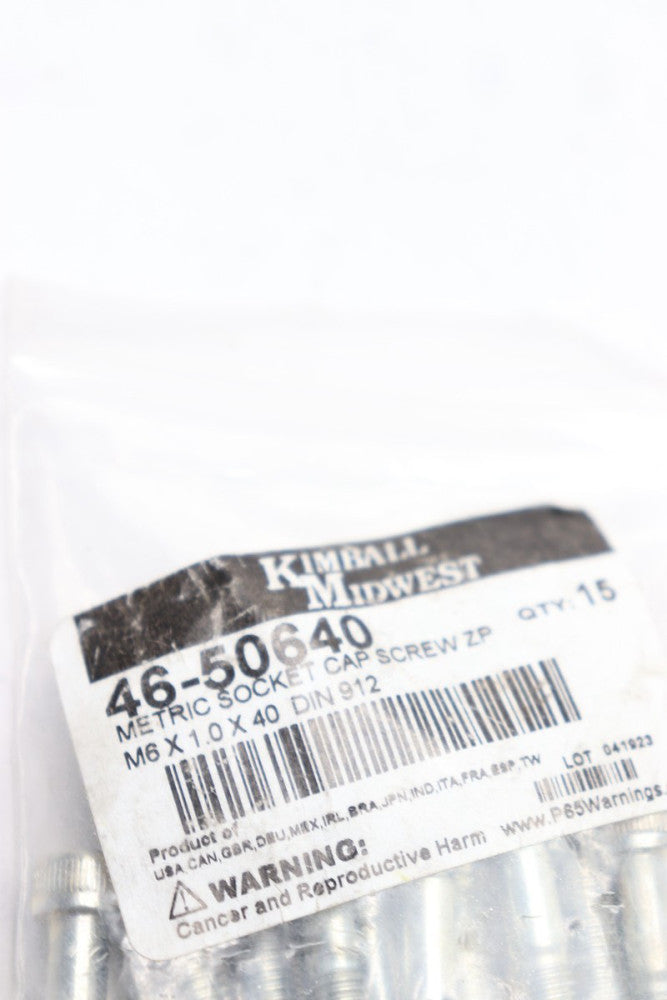 (15-Pk) Kimball Midwest Metric Socket Head Cap Screw Zinc Plated M6 x 1.0 x 40