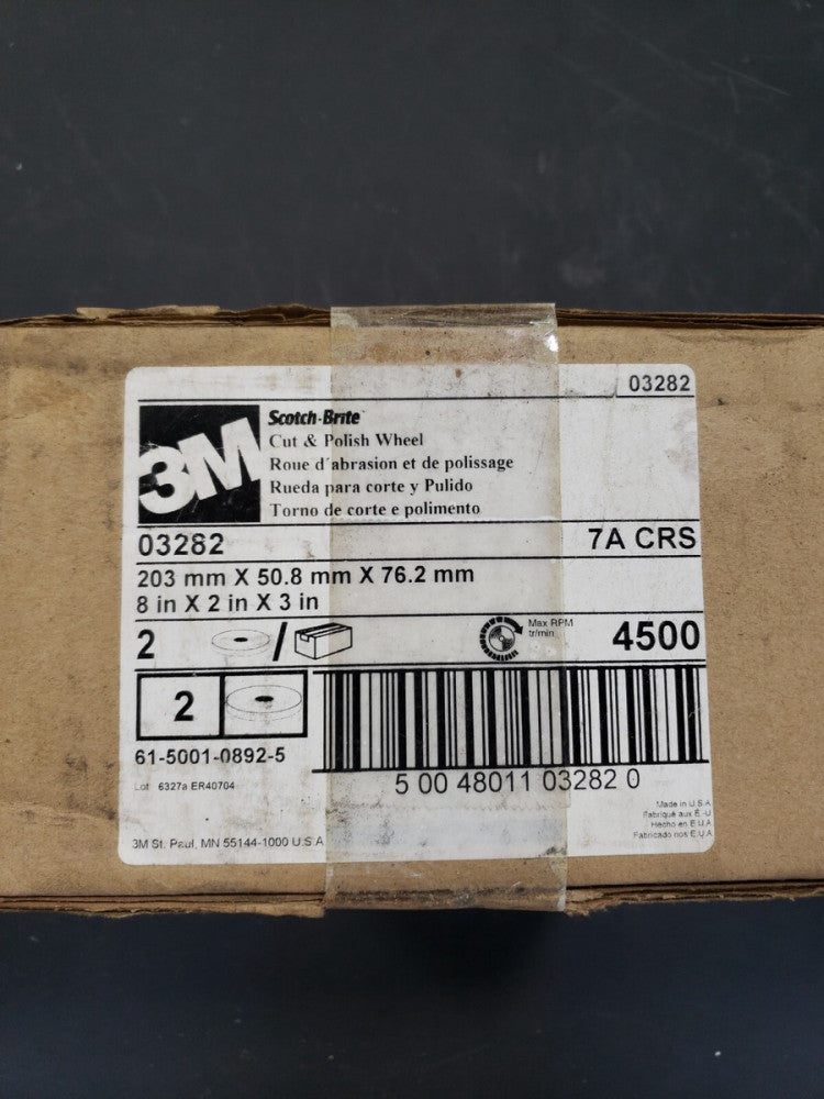 3M Scotch-Brite 8" x 2" x 3" Cut & Polish Wheel 7A CRS 03282, Pack Of 2