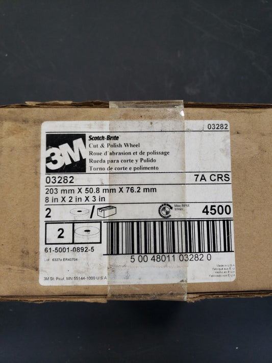 3M Scotch-Brite 8" x 2" x 3" Cut & Polish Wheel 7A CRS 03282, Pack Of 2