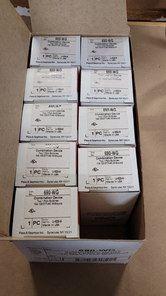 Lot of 9 Pass & Seymour 690-WG Combination Device White 2 - 1P Switches 15A