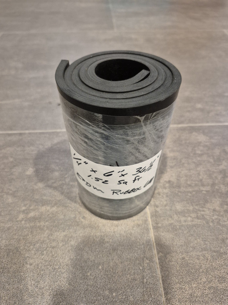 1/4" Thick EPDM Rubber Sheet 6" W by 36 1/2" L Rubber 60 Durometer