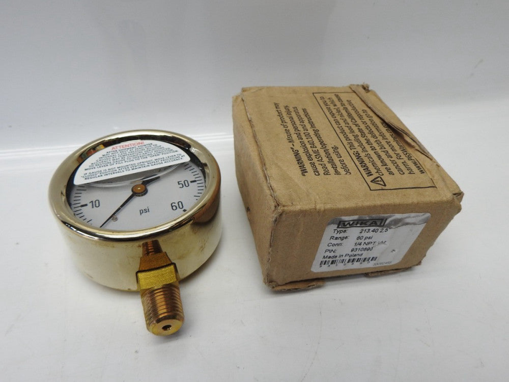 Wika 9310690 Pressure Gauge 213.40 2.5" 60psi 1/4" NPT Lower Mount - NEW!
