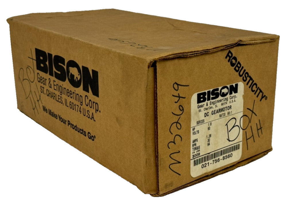 NEW BISON GEAR 021-756-8560 GEAR MOTOR 60:1 1/8HP 90V 1.28A 30RPM