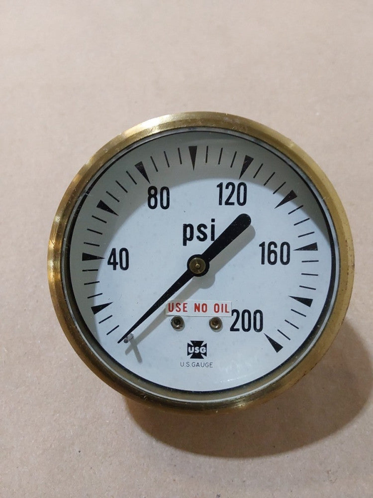 USG 0-200 PSI Brass Pressure Gauge 2 1/2" Face, 1/2" Back Mounted