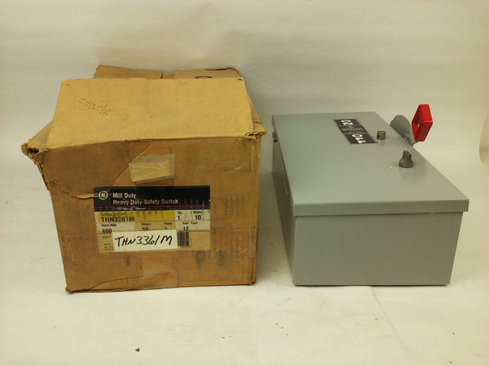 GE THN3361M, SAFETY SWITCH, 30A, 600VAC/250DC, TYPE 1/5/12 ENCLOSURE, MAX H.P.30