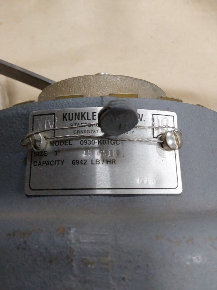 KUNKLE VALVE 0930-K01GC 15PSI 3" NSNP