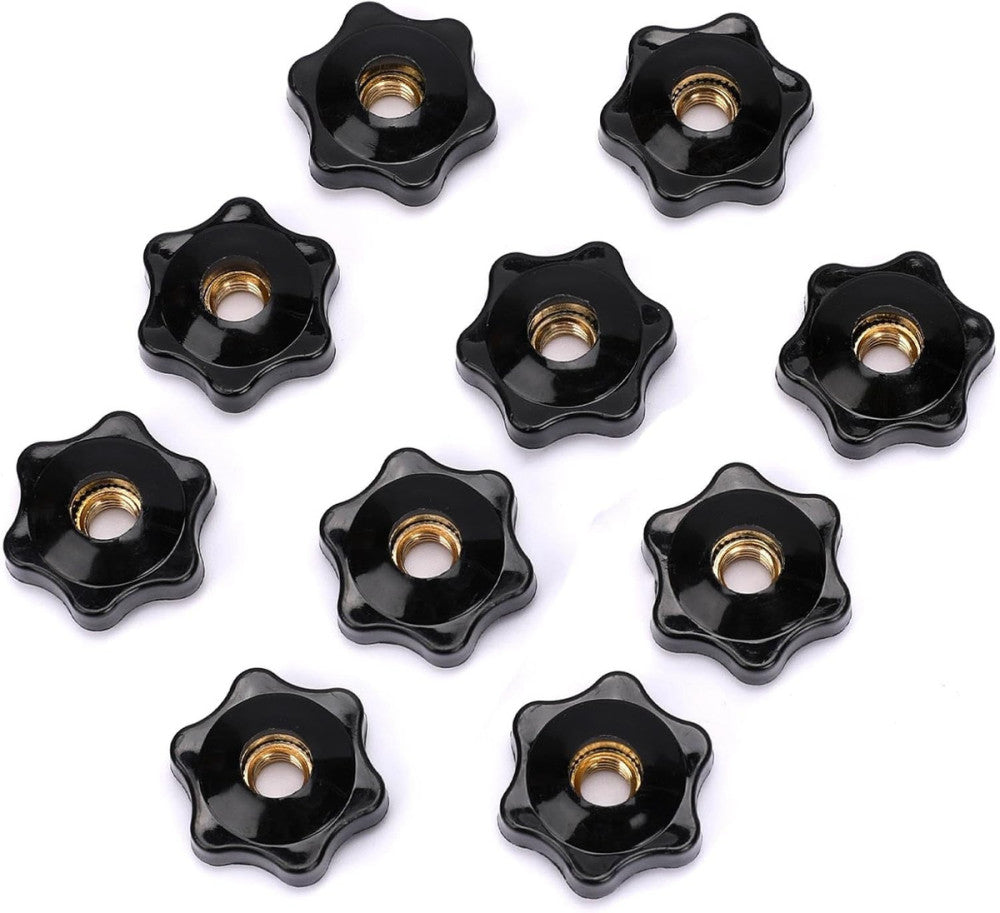 10 Pack 6 Star Knobs 1/4 Inch 20 Female Threaded Hexagon Head Thru Knob Clamping