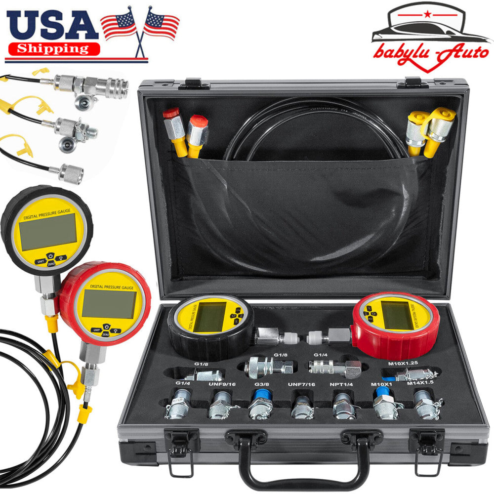 70M Hydraulic Pressure Test Kit for Excavator 2 Gauges 2 Test Hoses 11 Couplings