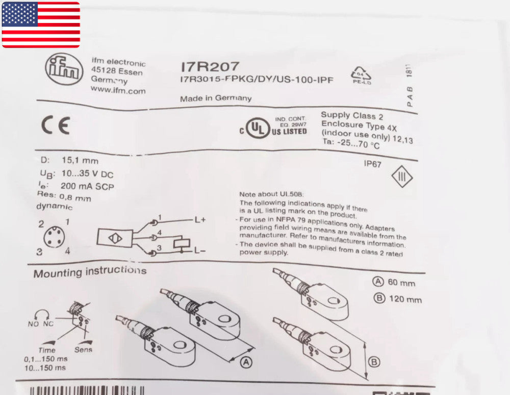 New In Box IFM I7R207 Proximity Switch Photoelectric Sensor  - US Stock