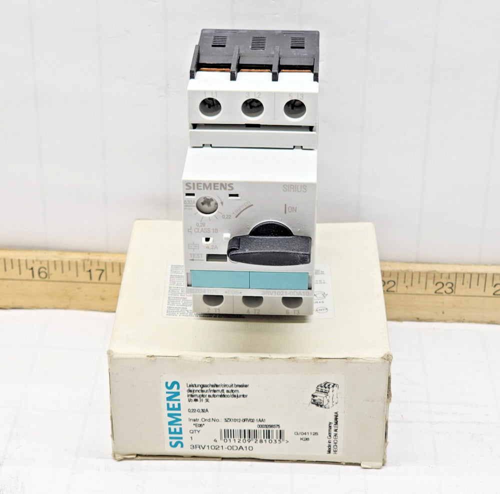 New Siemens Manual Motor Starter Protector .22-.32A 600 VAC  3RV1021-0DA10
