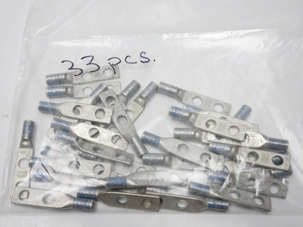 (33pcs) Burndy YA6CL Cu Compression Lug, 2-Hole, 1/4" Stud, #6 AWG, Blue Die