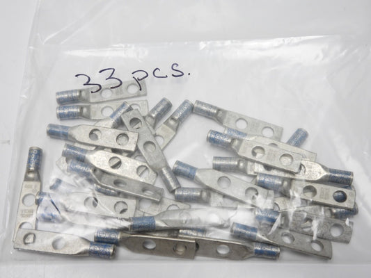 (33pcs) Burndy YA6CL Cu Compression Lug, 2-Hole, 1/4" Stud, #6 AWG, Blue Die